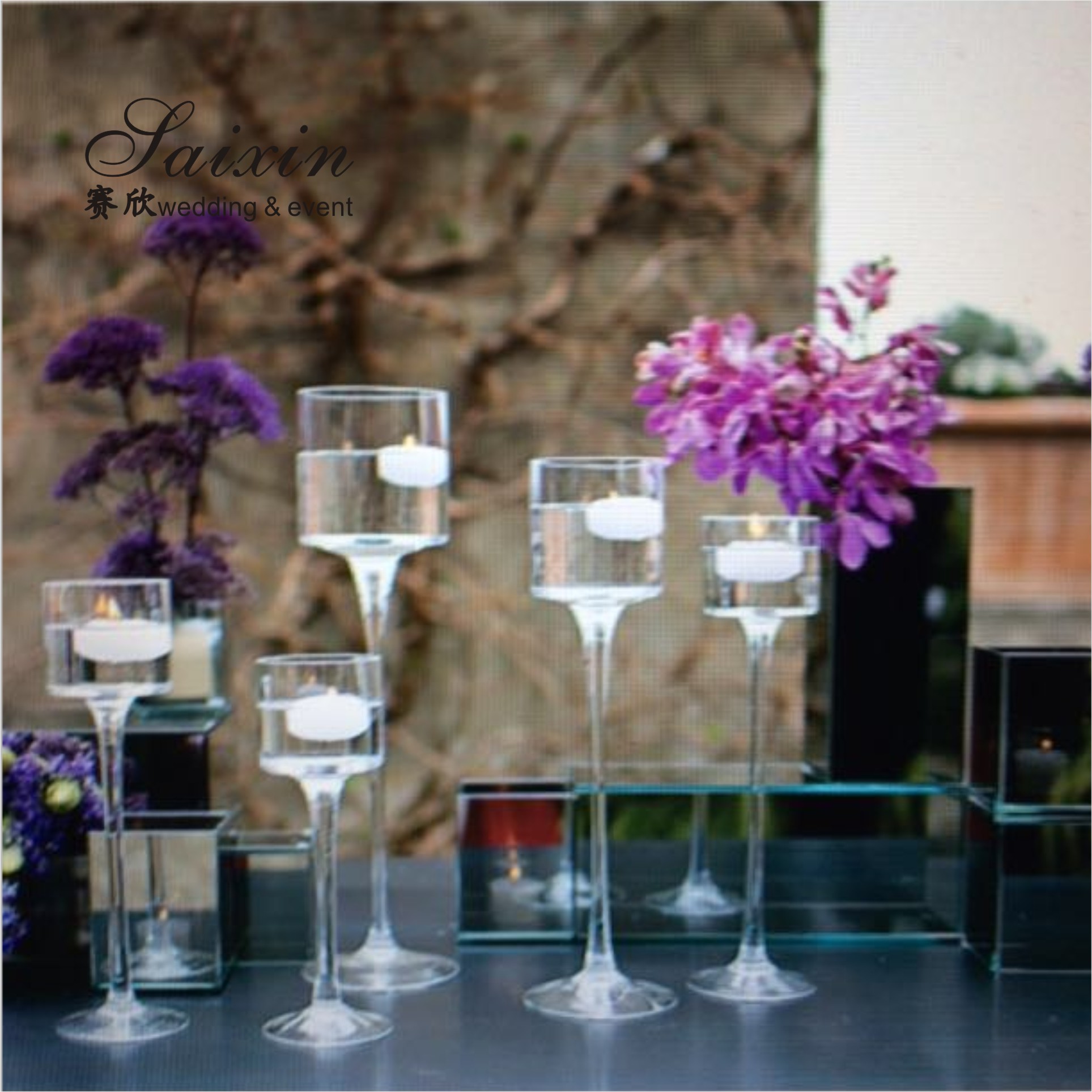 Christmas Wedding Candle Holder Glass Candle Pillars Set 19cm 27cm 35cm