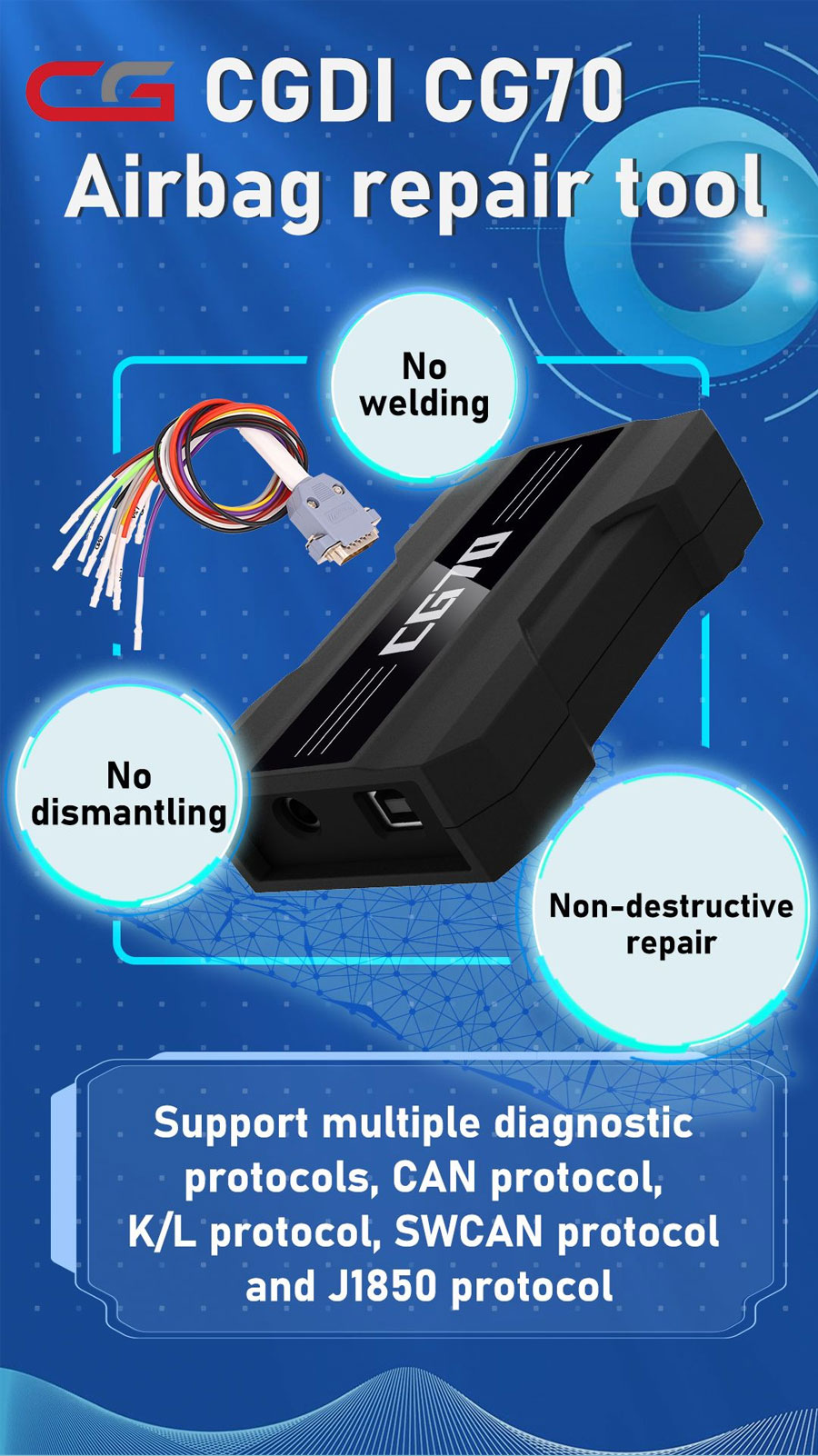 CGDI CG70 Airbag Reset Tool Clear Fault Codes One Key No Welding No Disassembly with xoplre tablet
