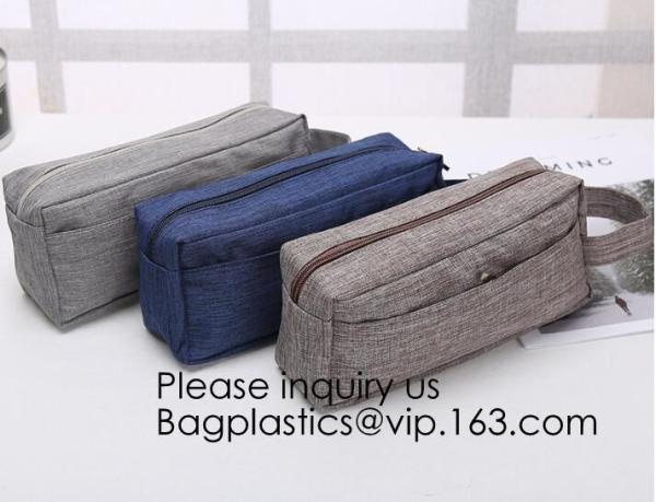 Wholesale Men Vintage Zipper Cosmetic Bag Leather Wash Cotton Canvas Makeup Bag