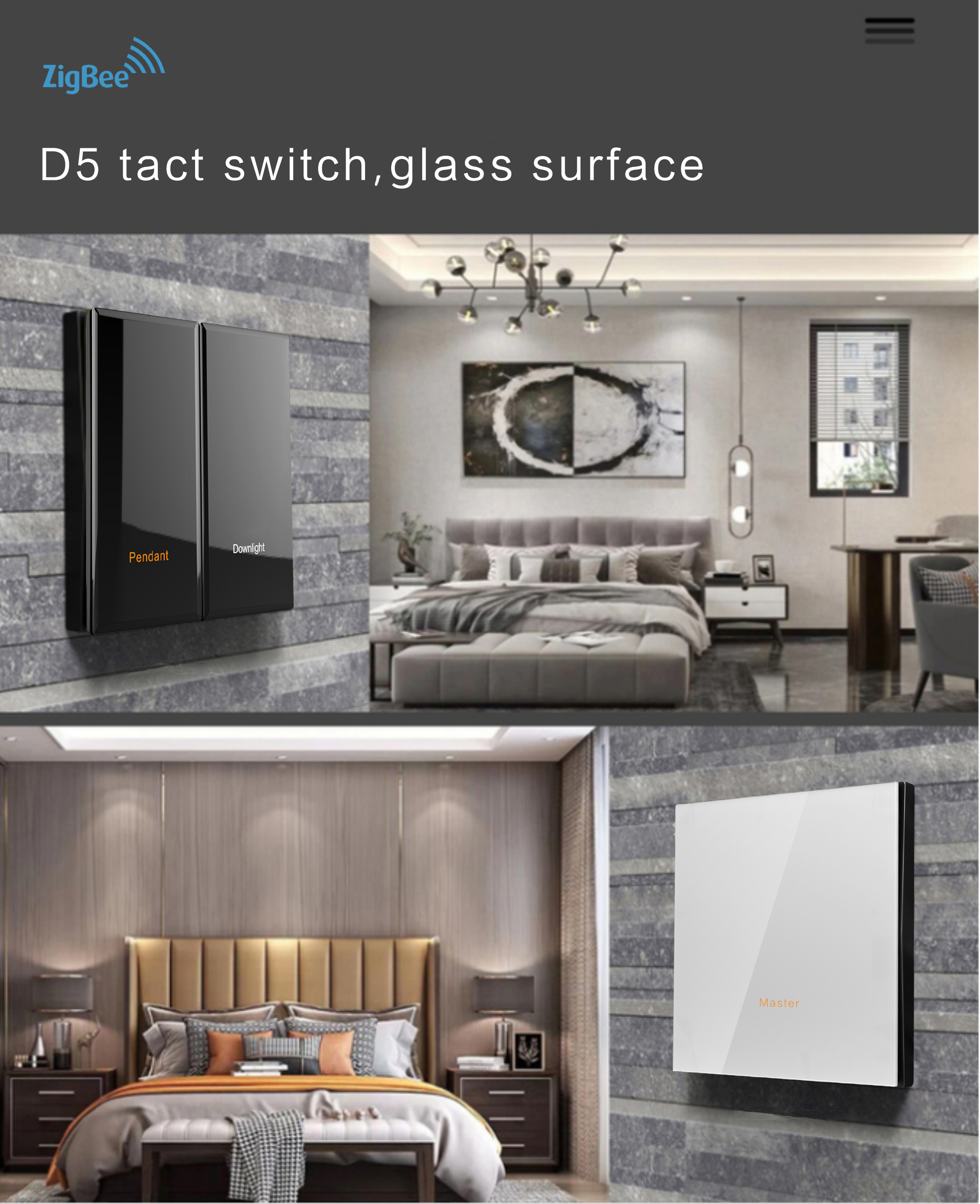 Wireless Smart Zigbee 3.0 Wall Switch Tuya Protocol Glass Cover Scene Switch