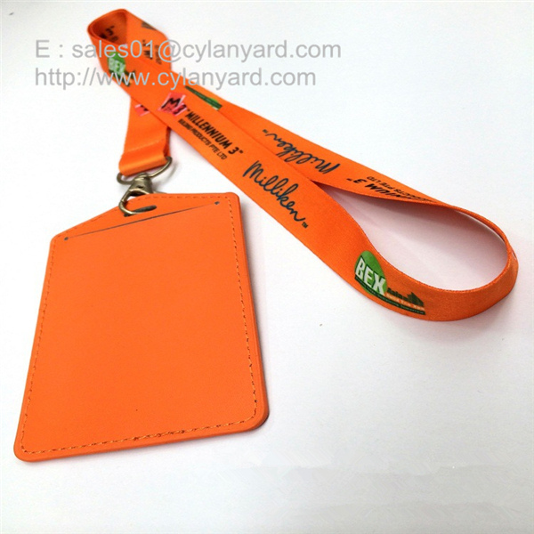 Custom sublimated full color lanyard with leather badge