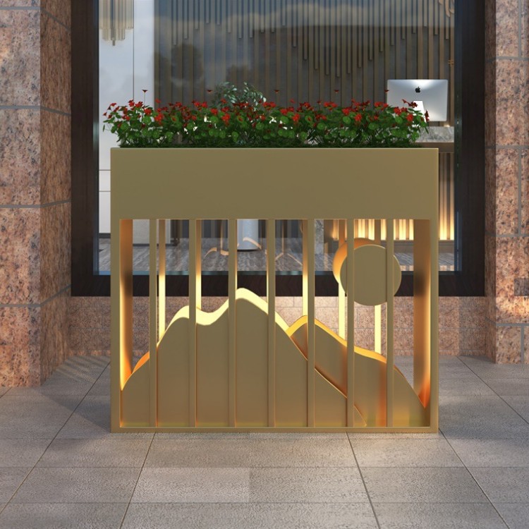 Large outdoor rectangle luxury planters boxes with lamp