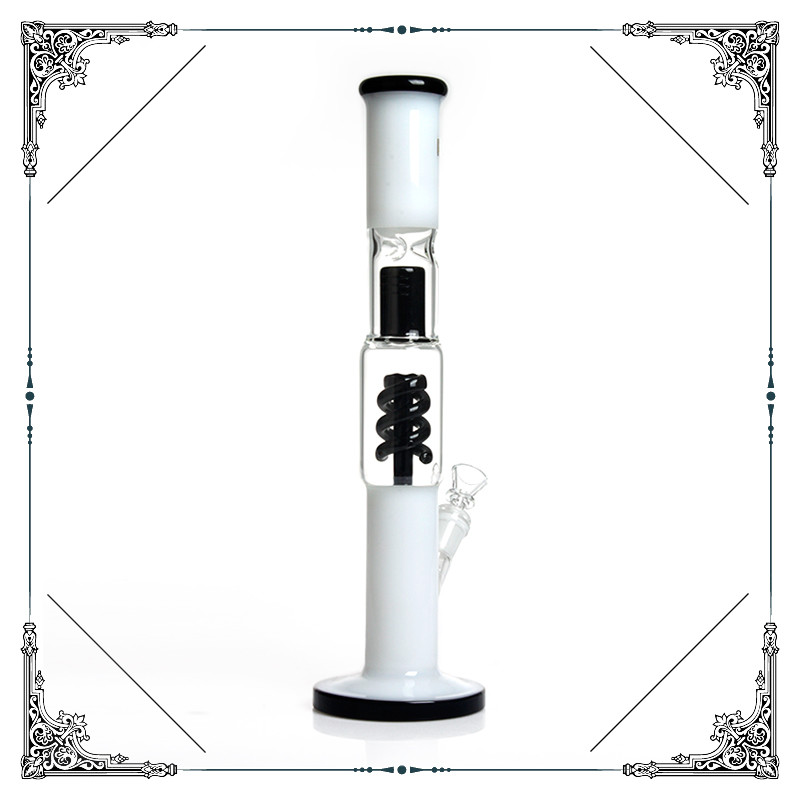 Black White Glass Straight tube Bong Helix Percolator Hookah Bongs UFO Perc Smoking Water Pipe