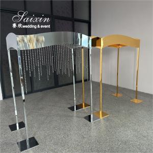  ZT-596 Saixin new wedding centerpiece large rectangle gold metal flower stands with hanging crystal Manufactures