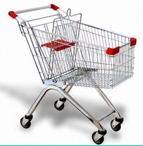 Steel Wire Shopping Trolley Grocery , Supermarket Folding Wire Shopping Cart