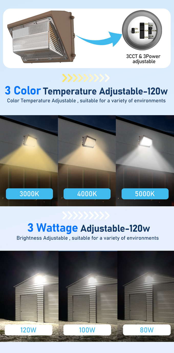 3CCT Adjustable Wall Pack LED Outdoor Lights 100W Waterproof