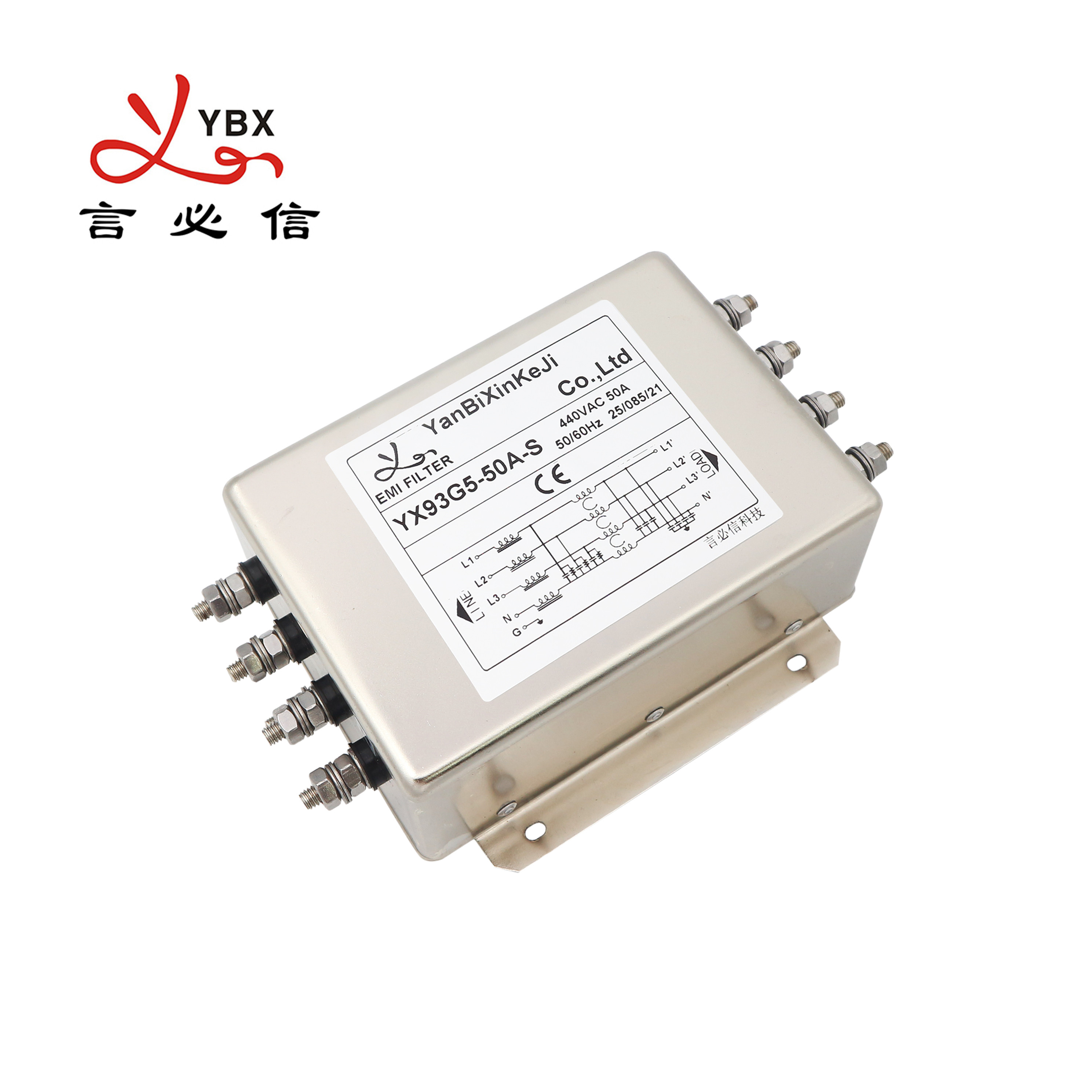 50A Three Phase EMI Filter Four Lin RFI Suppression Filters For Plasma Etcher