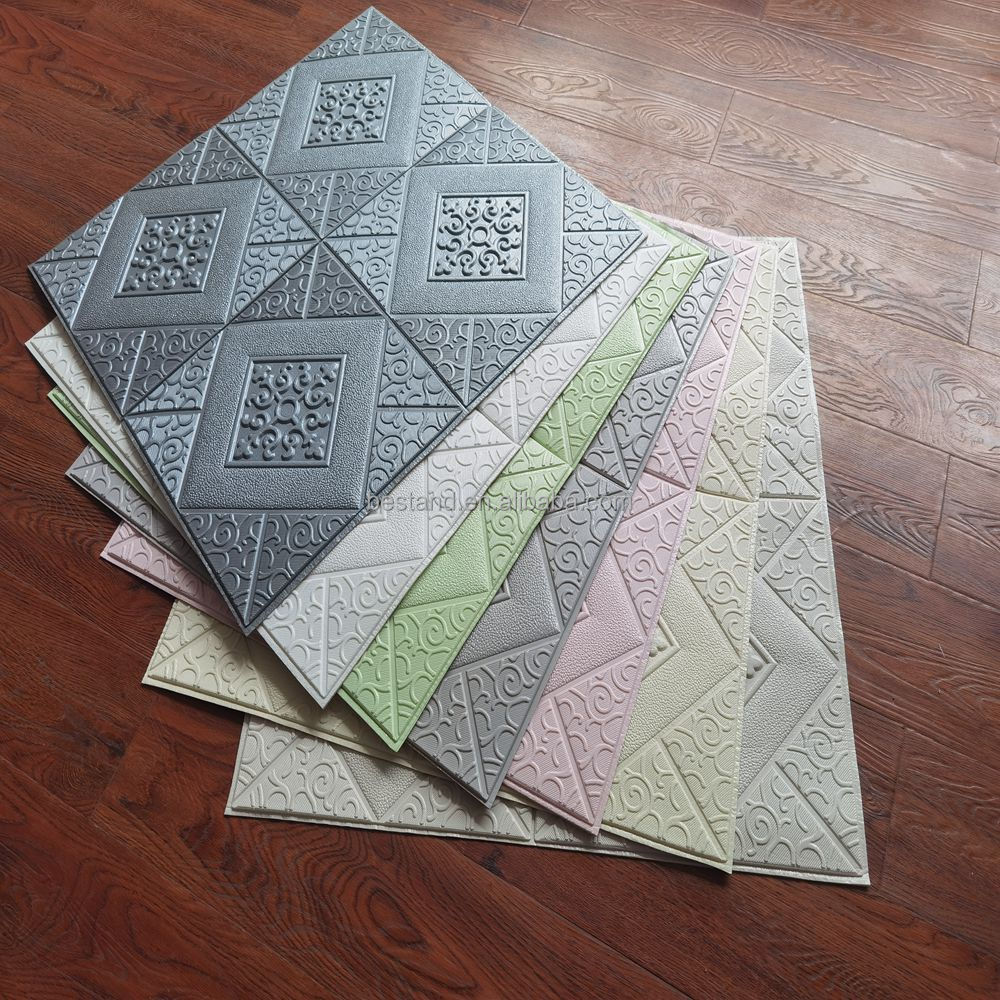 8mm Thickness Geometric Pattern Foam Wall Stickers for Sophisticated 3D Ceiling Wallpaper