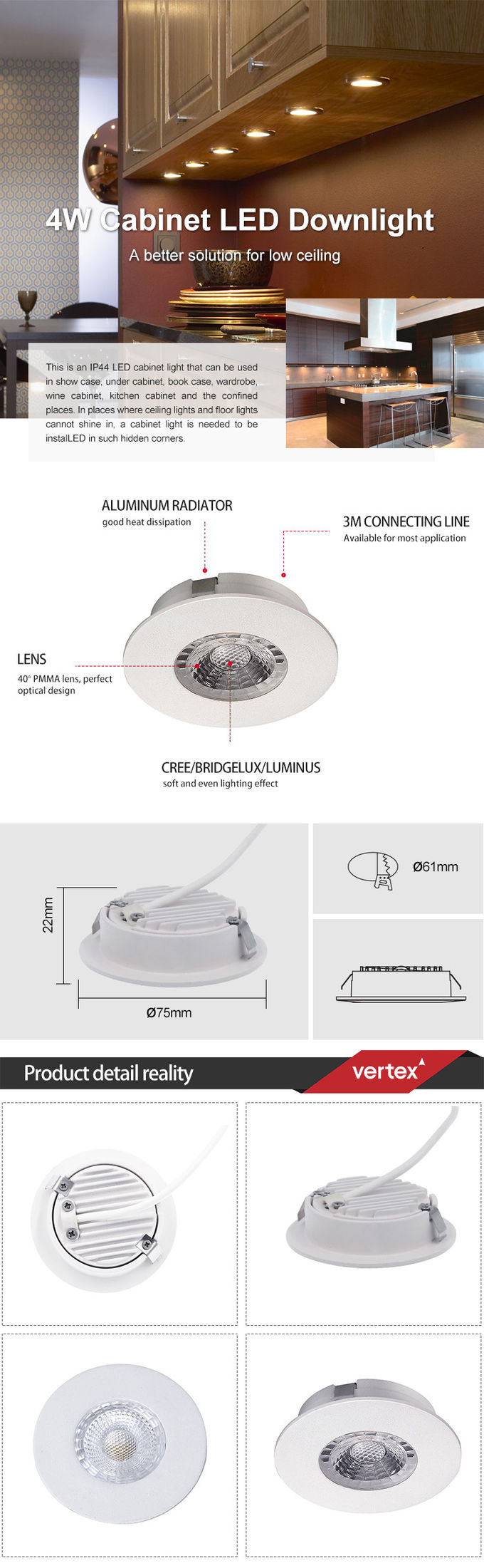 Small Recessed 3W Undermount LED Cabinet Lights SMD Chip
