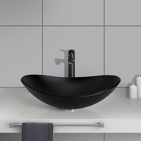 Ingot Shape Acid Matt Black Vanity Basin Bathroom 540mm Length Tempered Glass