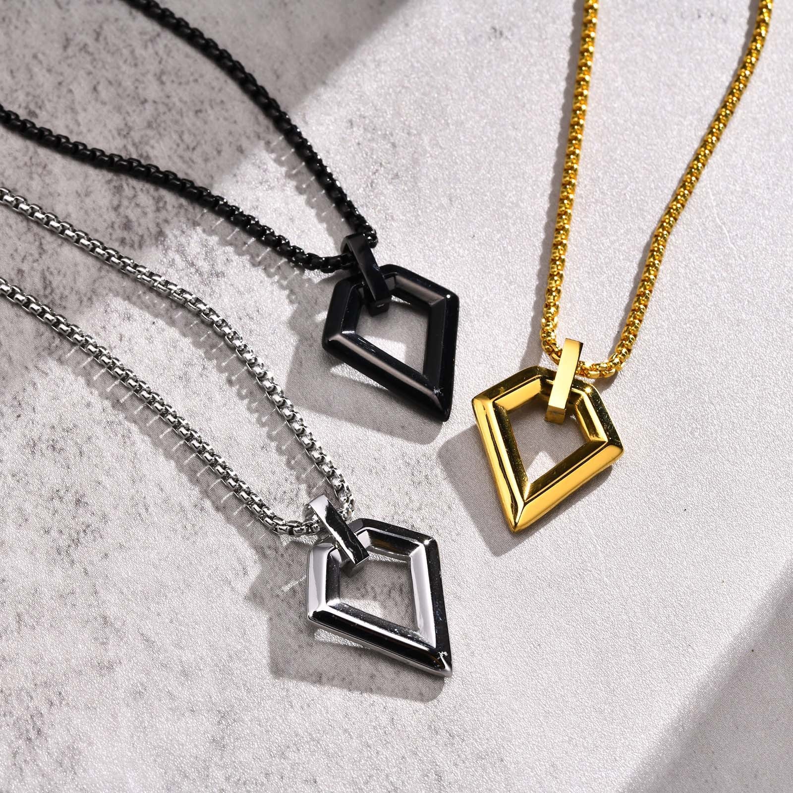 Stylish Plated Black Diamond Shaped Stainless Steel Pendant For Men