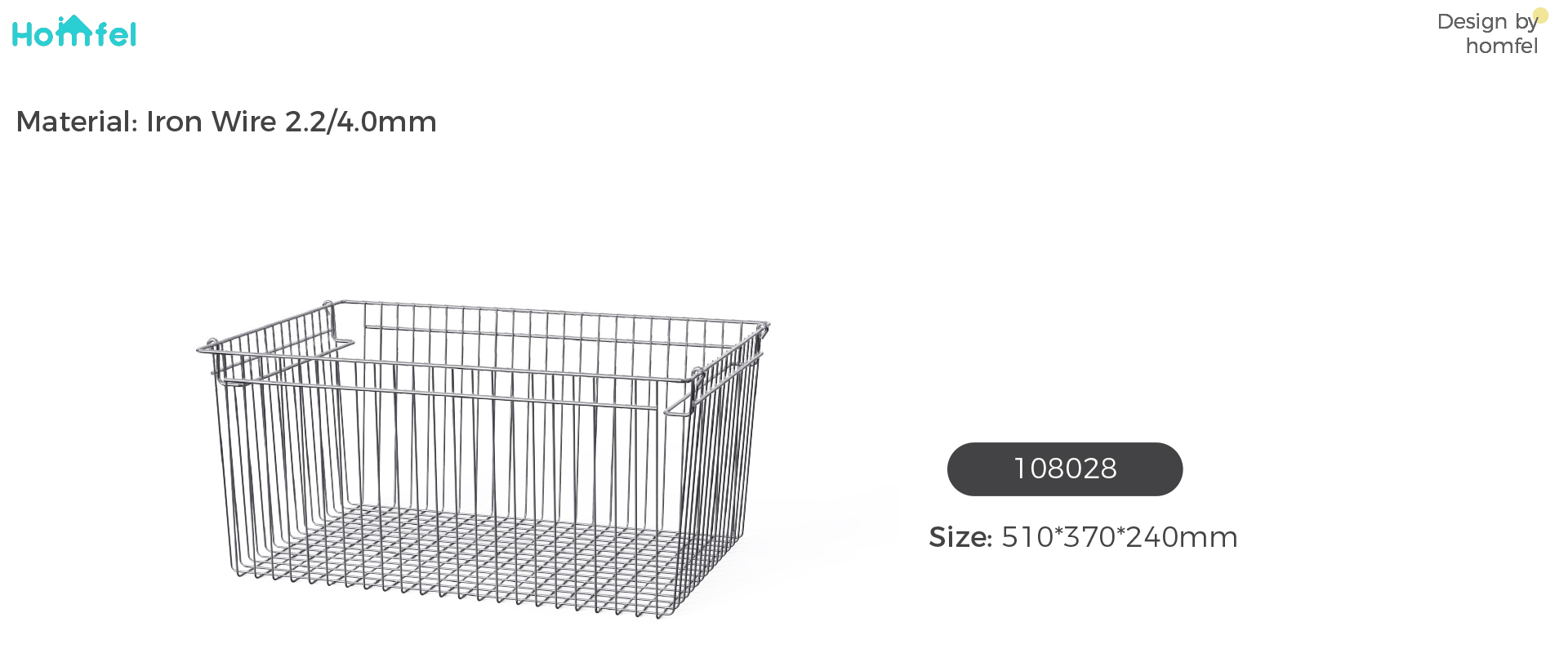 Stackable Stainless Steel Wire Basket Household Organizer 510x370x240mm