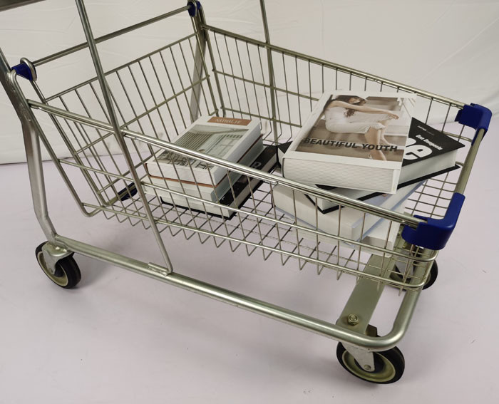 Double Layer Shopping Basket Trolley Zinc Powder Coated Supermarket Shopping Cart