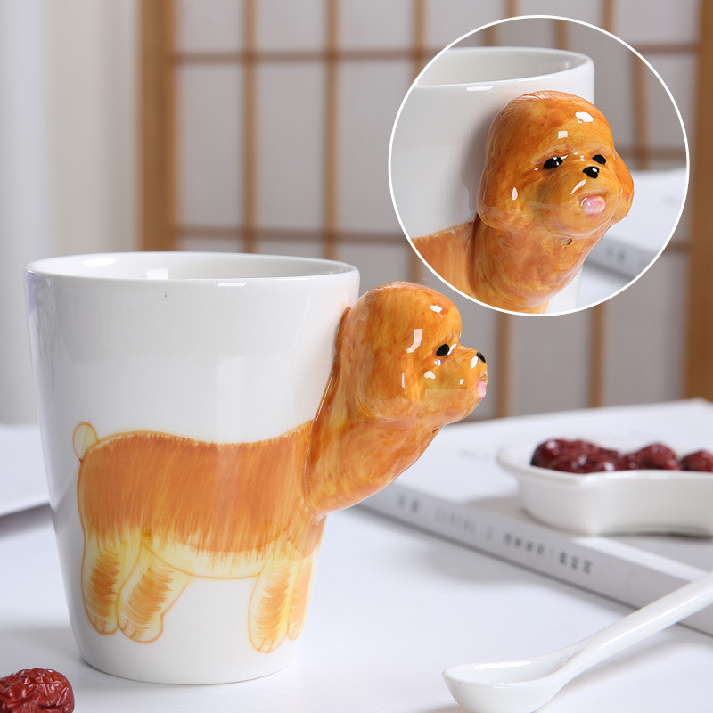 450ml Golden Retriever Cylinder Shape 3D Ceramic Mugs
