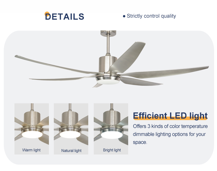 High Speed 66" LED Lighting Ceiling Fan with Pure Copper DC Motor and 6 ABS Blades