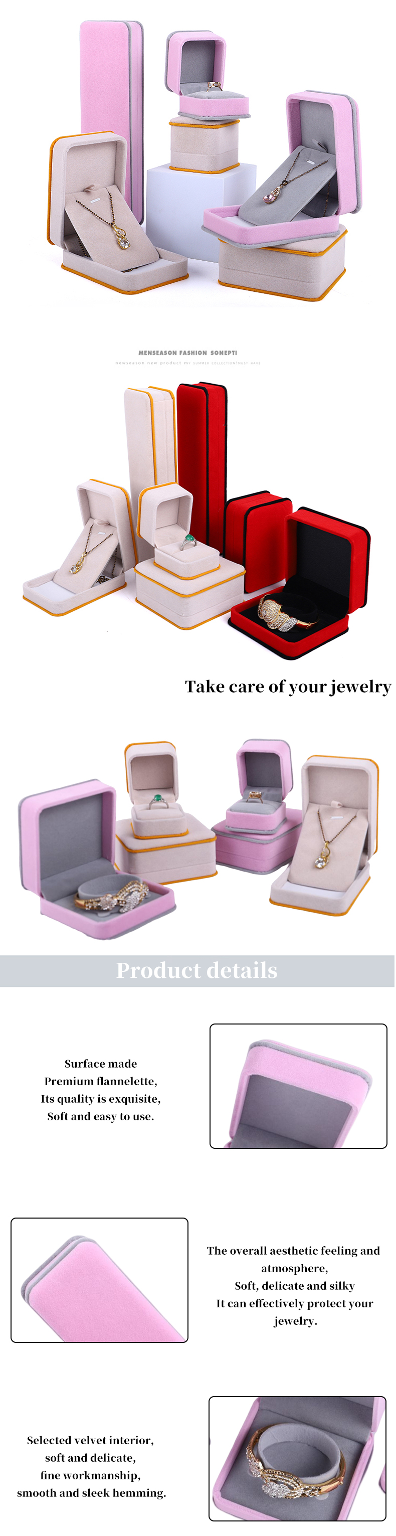 Custom Red Velvet Jewelry Packaging Box Double Layer for Bracelet Necklace and Ring