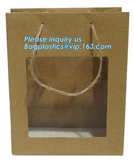 Flower carrier bag with different color customized pot plants kraft paper bag with handle,stamping logo fancy paper flow