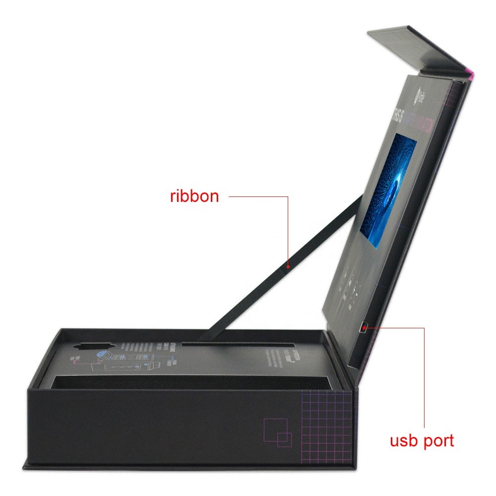 customized print lcd video screen box,promotional lcd video invitation box