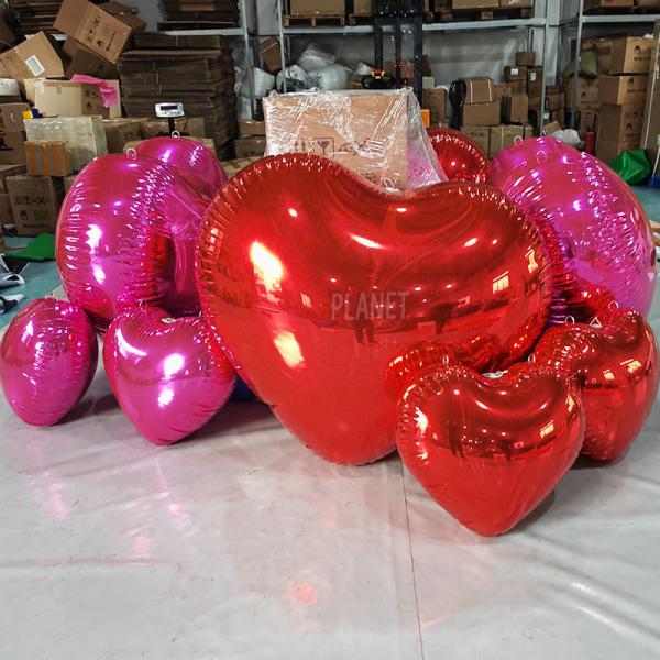 Advertising Event Decor Inflatable Heart Shaped Mirror Ball PVC Mirror Balloon