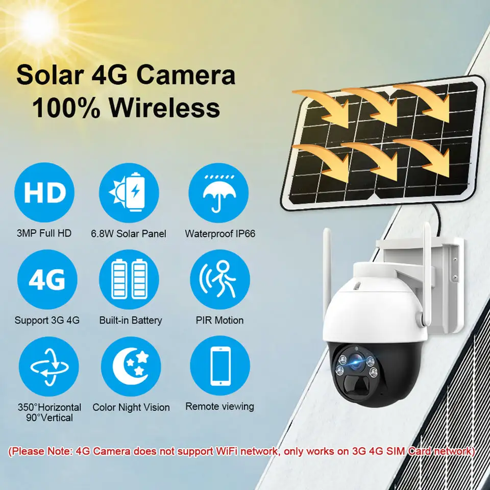 CMOS Sensor Solar Wifi Security Camera Ptz 4mp Hd Wifi Ip Cctv Surveillance