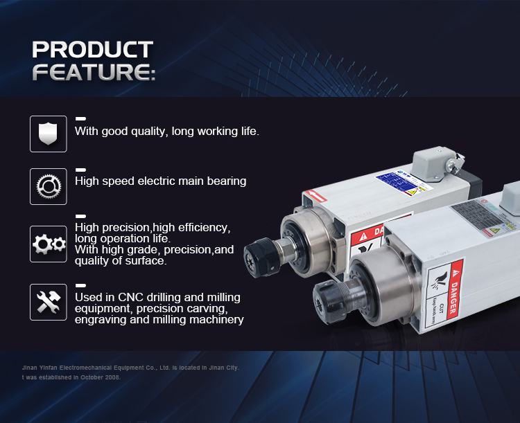 220v or 380v Inverter Drive GDZ 93*82-2.2 2.2KW Air Cooled Spindle Motor for CNC Router