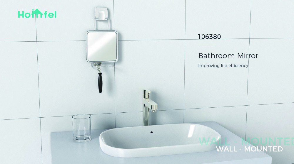 Bathroom Storage Wall Mounted Iron Wire Rack with Suction Cup and Mirror Placement