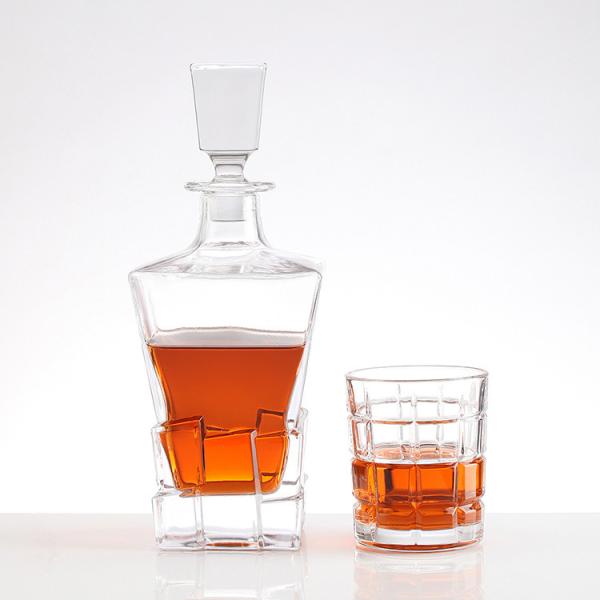 Industrial Beverage Glass Whiskey Decanter with Wooden Holder Elegant Addition