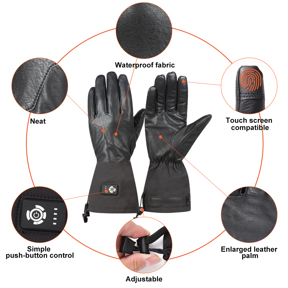 PU Rechargeable Heated Gloves Winter Waterproof Split Finger 5V USB DC 7.4v 12v 2200 2600 3000Mah