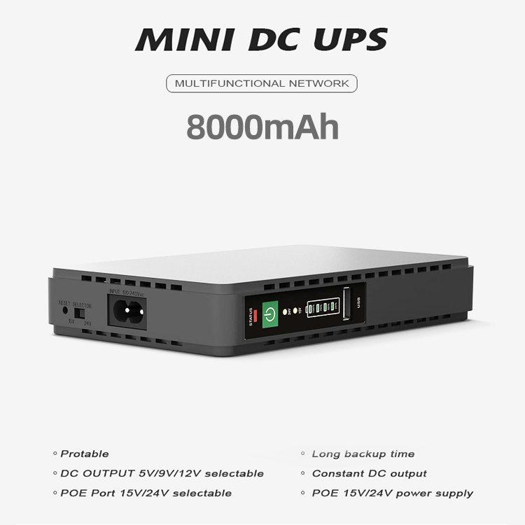 18W Output Power Mini UPS 8000mah 5V 9V 12V White Battery with Adapter Protection