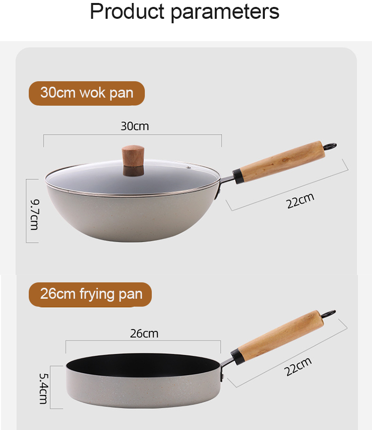 Kitchen Maifan Stone Coating Cast Iron Pot Set With Wooden Handle