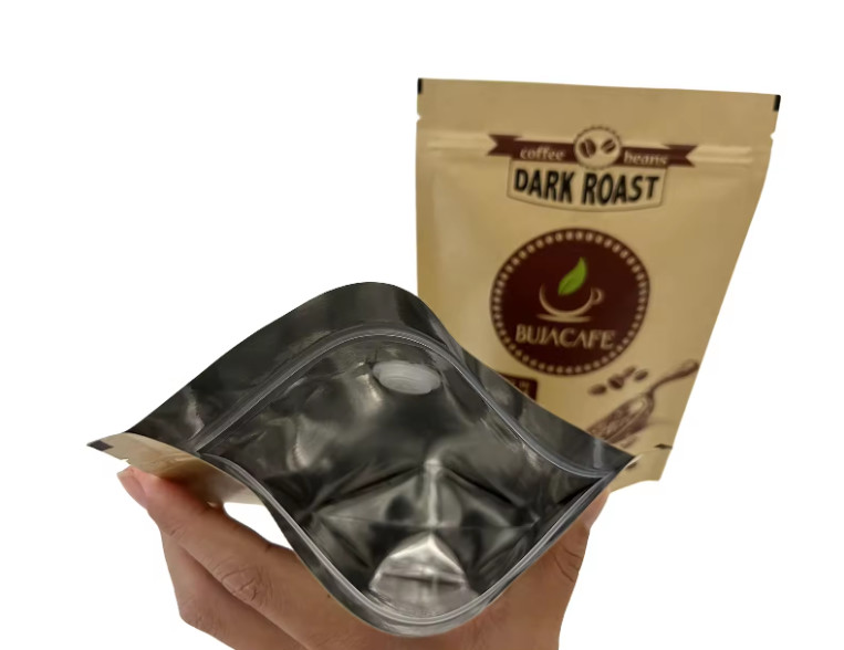 Compostable Biodegradable Standup Flat Bottom Kraft Paper Food Packing Zipper Pouch Custom Printed Coffee Bag With Valve