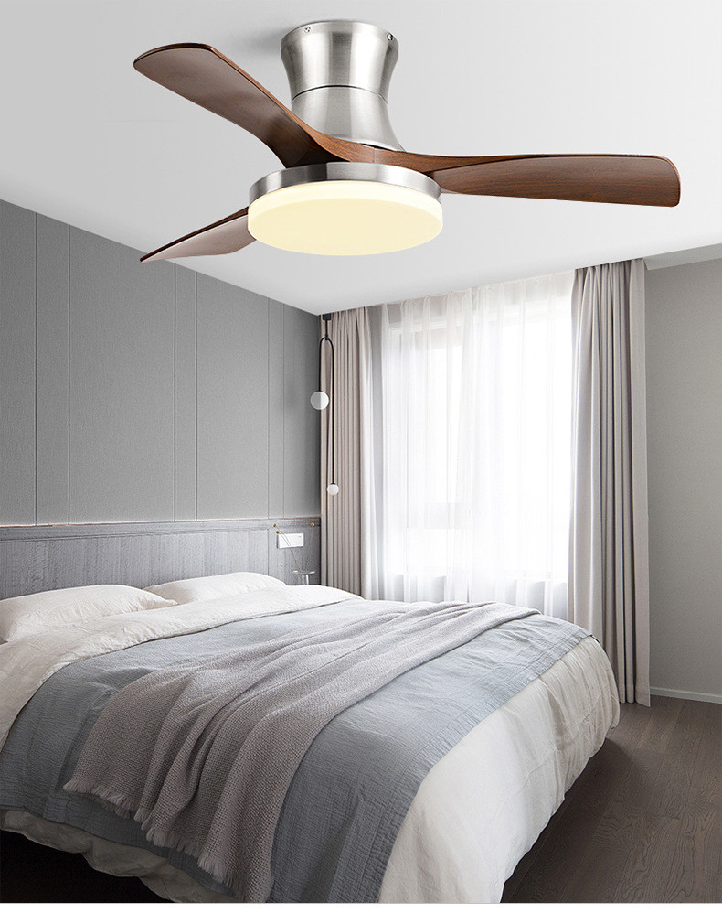 Vintage Solid Wooden Blade Ceiling Fan 40 Inch Chinese Style Intelligent Fan Light