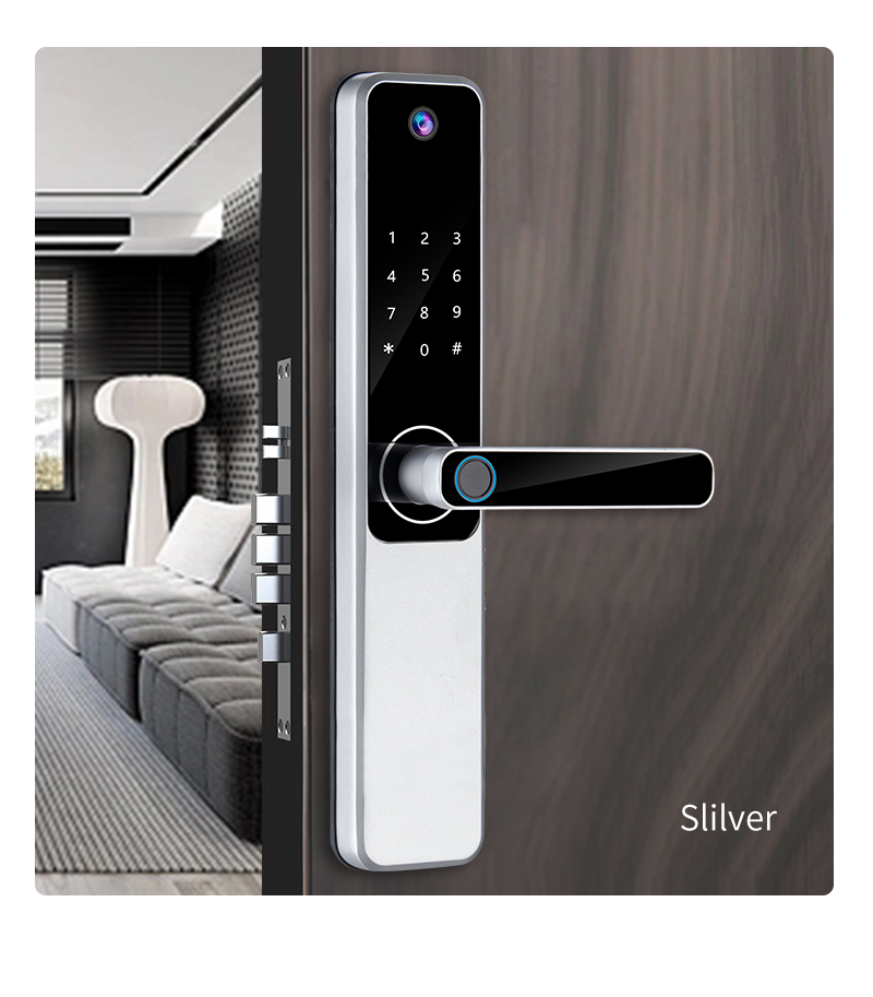 High Security Camera Smart Lock Black Silver For Home Apartment