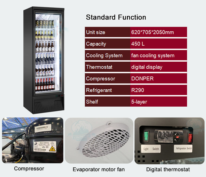 Beverage Cooler Single Glass Door Juices Beverage Refrigerator Upright Soft Drinks Display Refrigerator