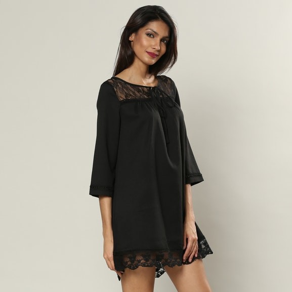 custom make black lace neckline and bottom fashion girl dress