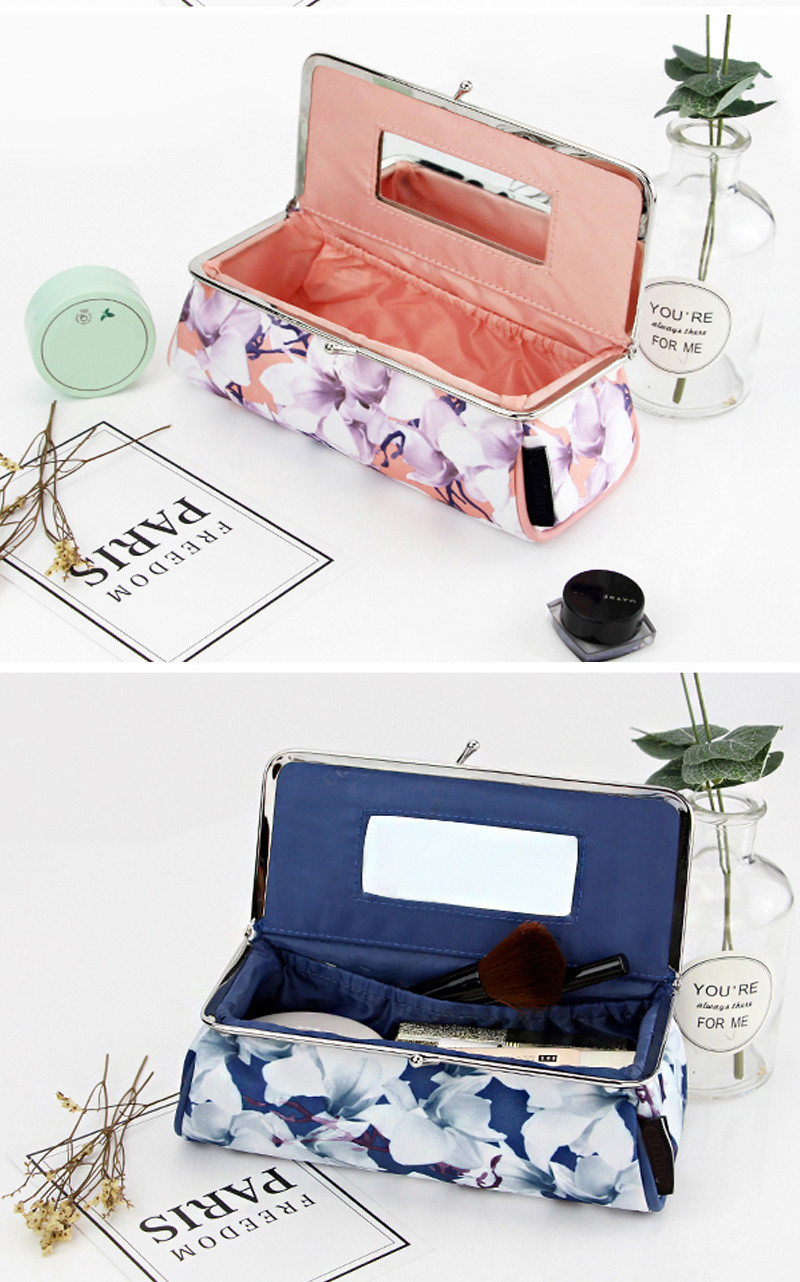 Custom Luxury Vintage Floral Printed Toiletry Cosmetic Makeup Bag