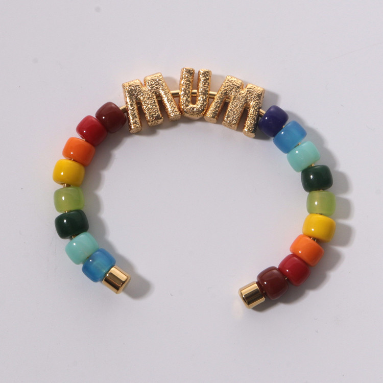 18.5cm Handmade Beaded Bangles , Stainless Steel Forte Beads Bracelet multicolor