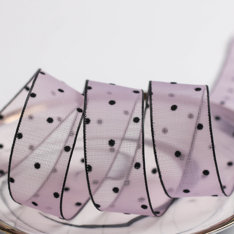 10mm-60mm Dot Velvet Wired Ribbon Embroidery double sided velvet ribbon