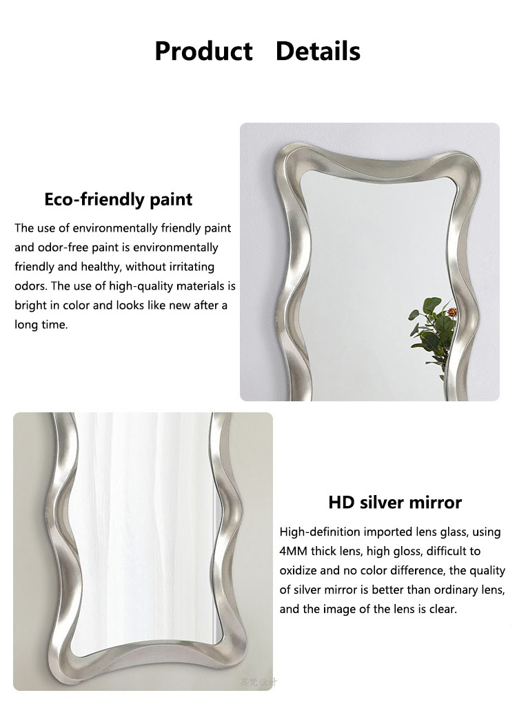 Wave Shape Wall Mounted Makeup Mirror Magnifying Silver Bathroom