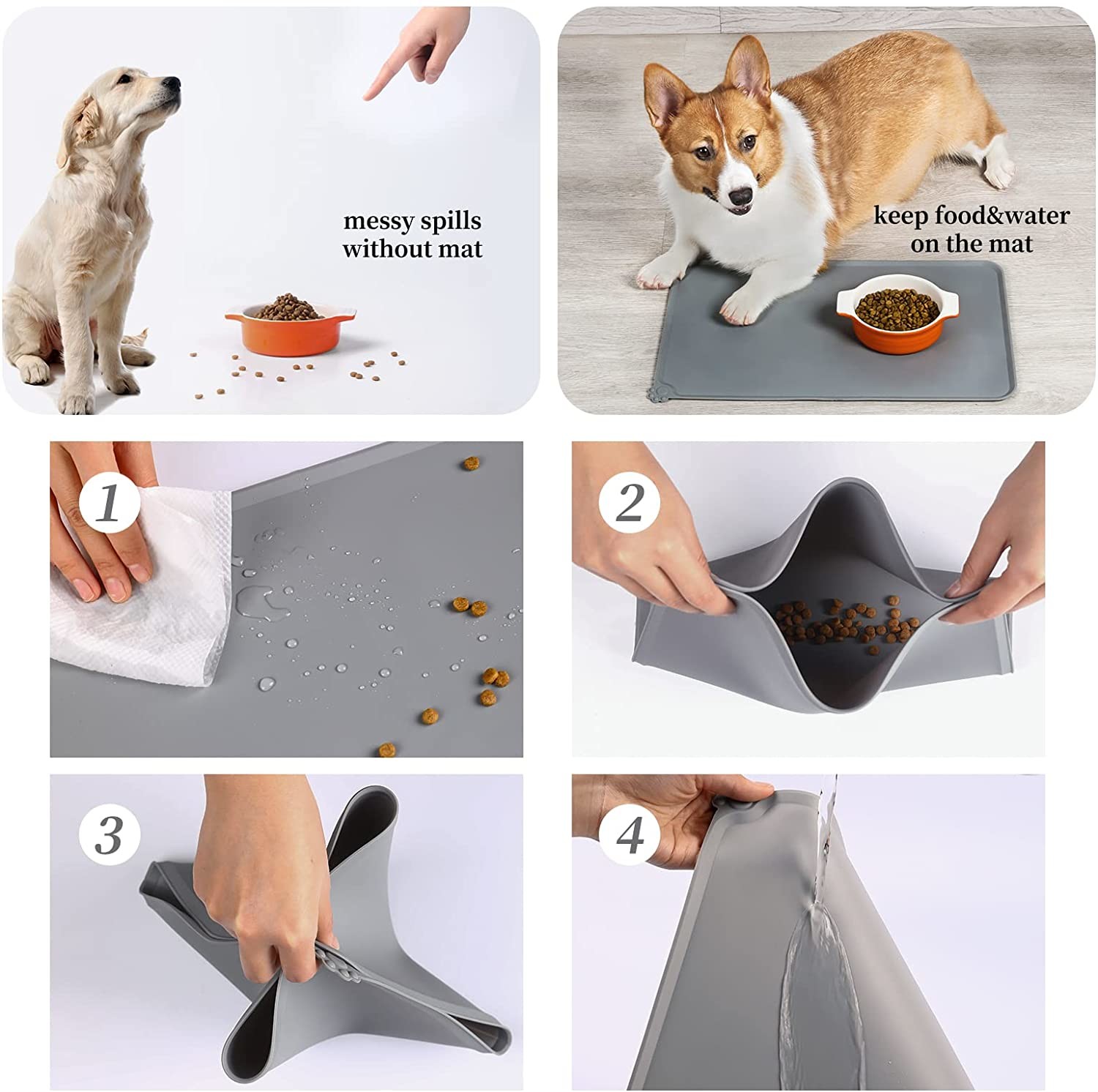 18.7''*11.7'' Silicone Pet Food Mat Cat Water Bowl Mat Pet Supplies Accessories