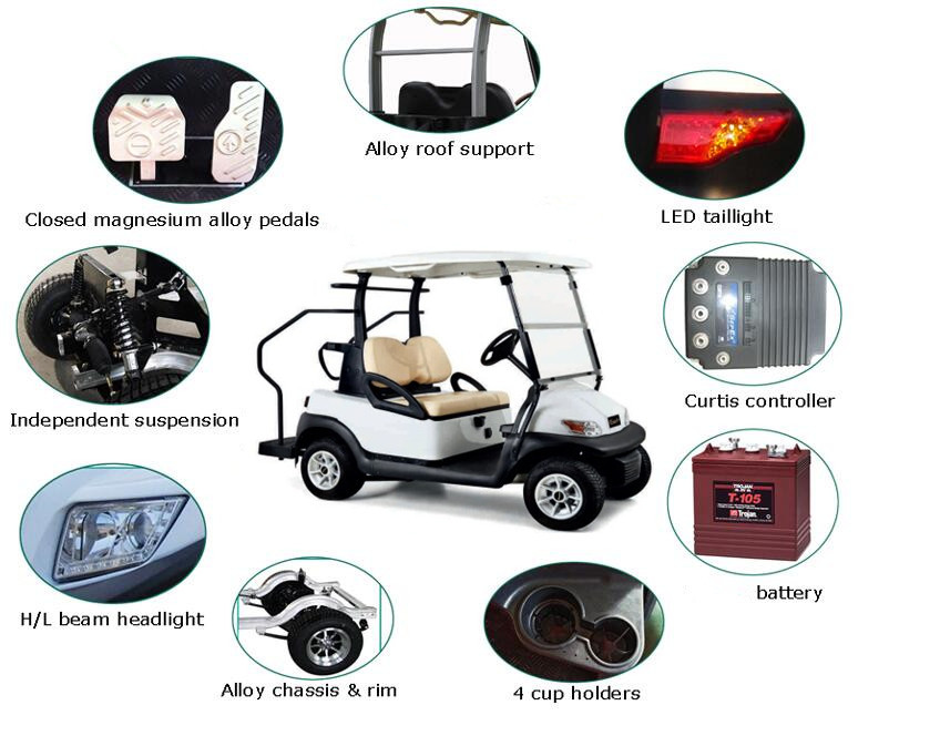 2 Seat Electric Golf Carts 48 Voltage Trojan Battery Aluminum Chassis DC Motor