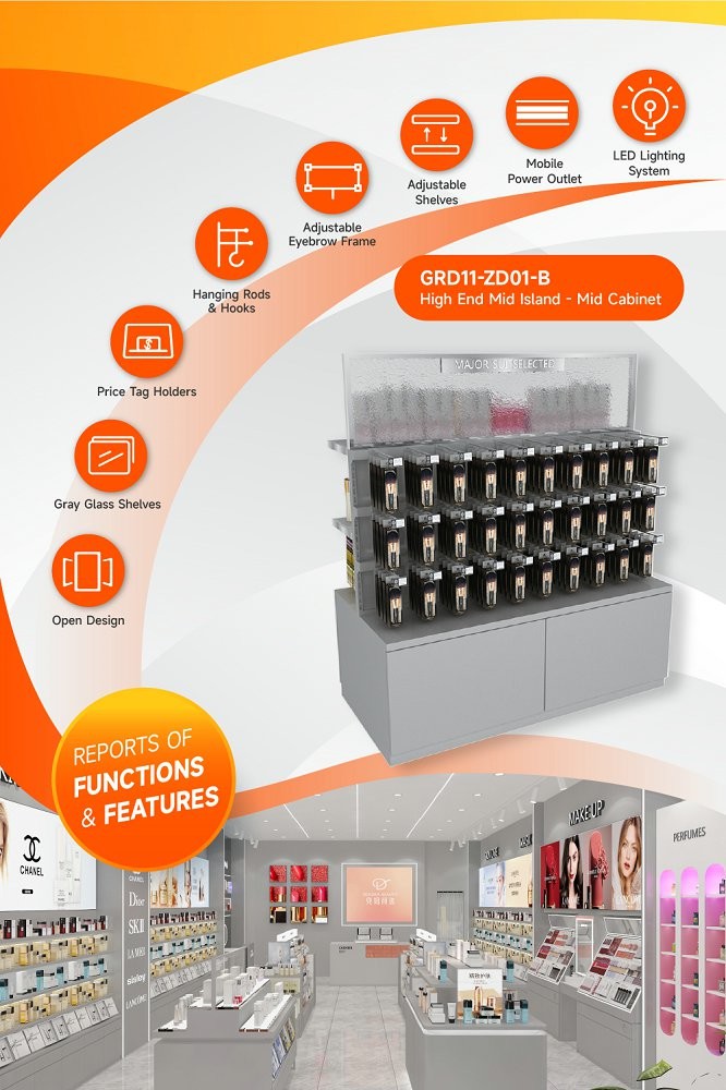 GDR11-ZD01-B Cosmetics Retail Display with LED Light Strips and Gray Glass for Mall Boutiques