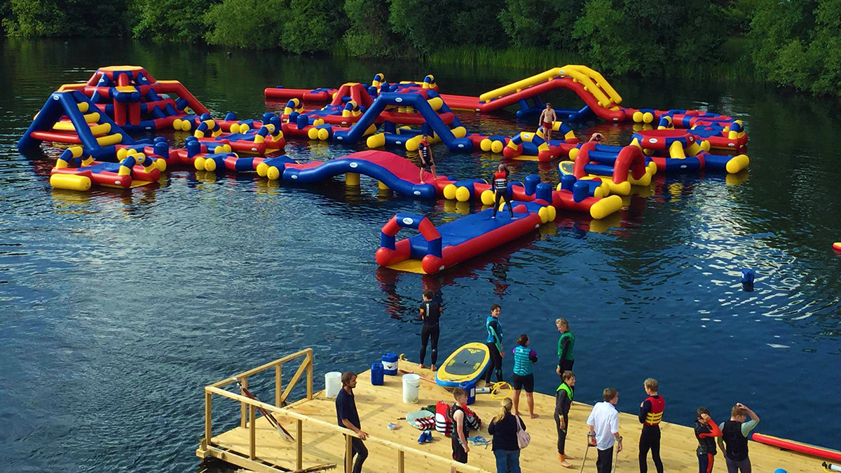 OEM Red Inflatable Floating Water Park Aflex Aqua Adventure Water Park Game For Sea