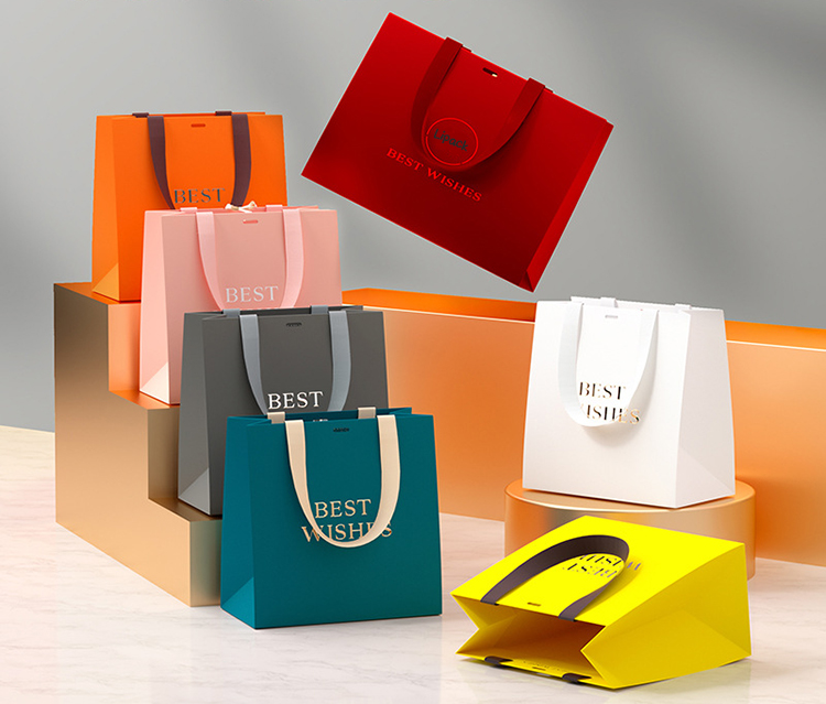 Offset Custom Printed Paper Bags Recyclable Ivory Board Paper