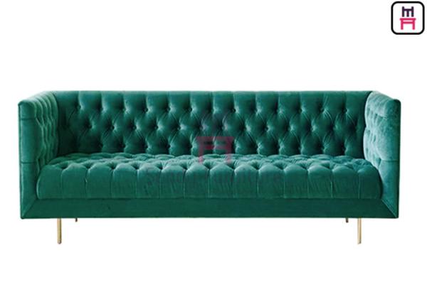 3 Seats Sofa Velvet Upholstered Restaurant Booth Button Decoration For Hotel