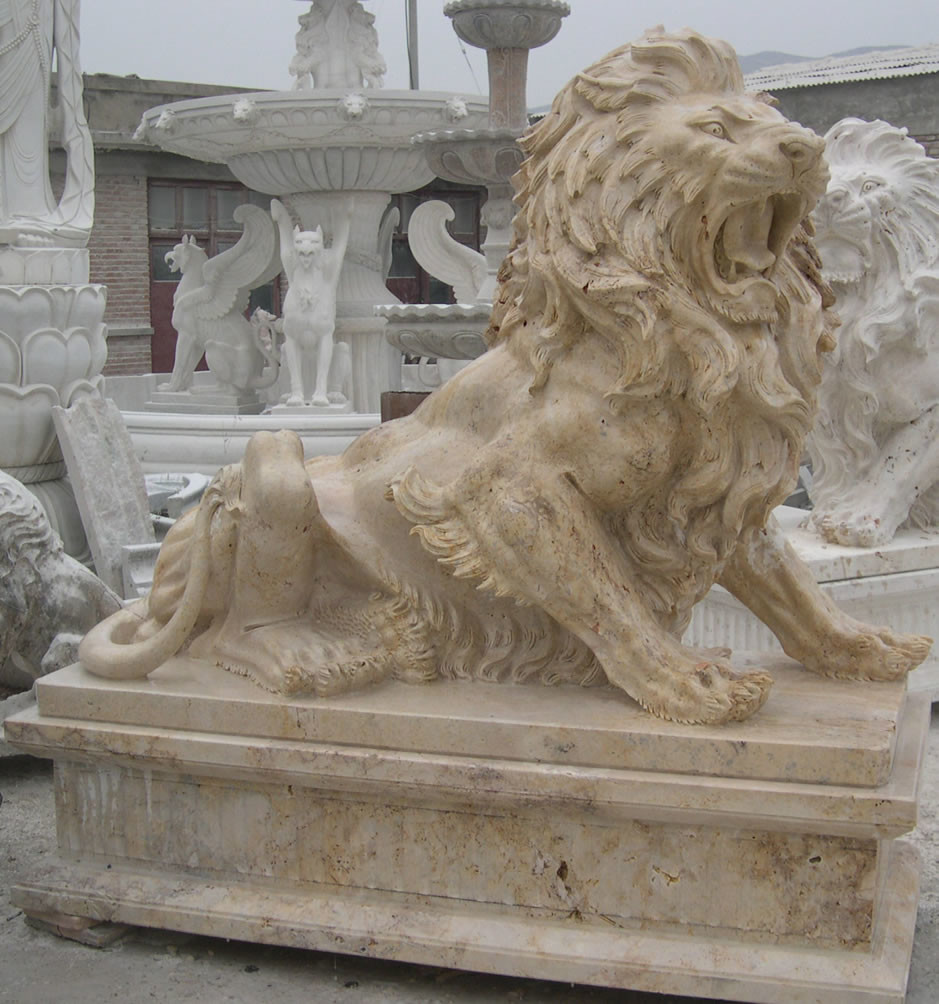 2m Life Size Roaring Large Lion Statue Outdoor Stone Carving Sculpture