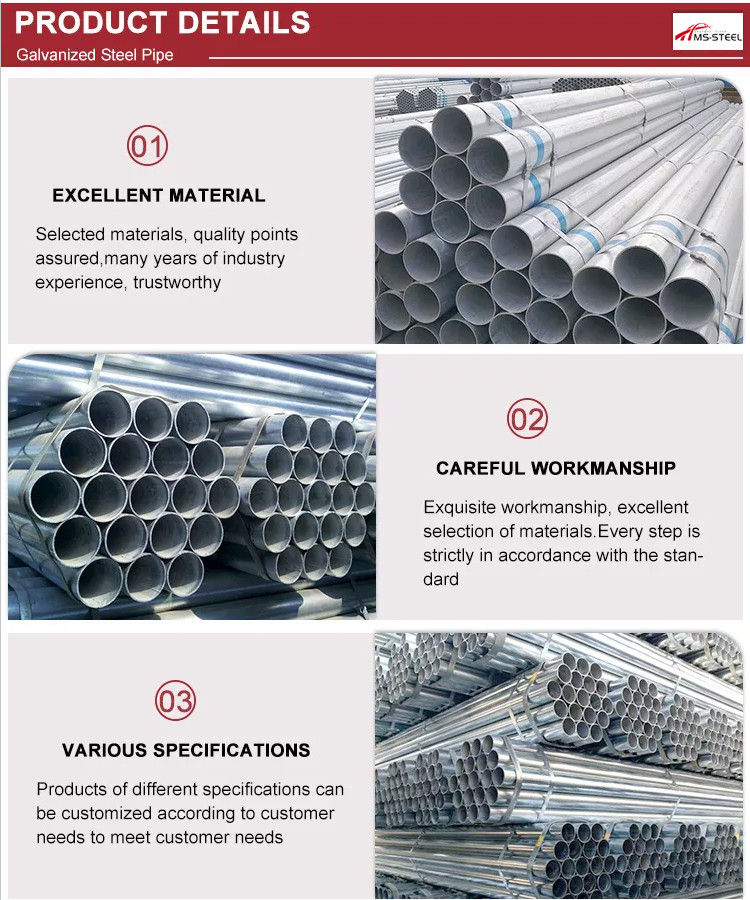 Seamless Galvanized Steel Pipe 3 Inch Astm A53 Bs 1387 GI 4mm A36 SAE1006 1008