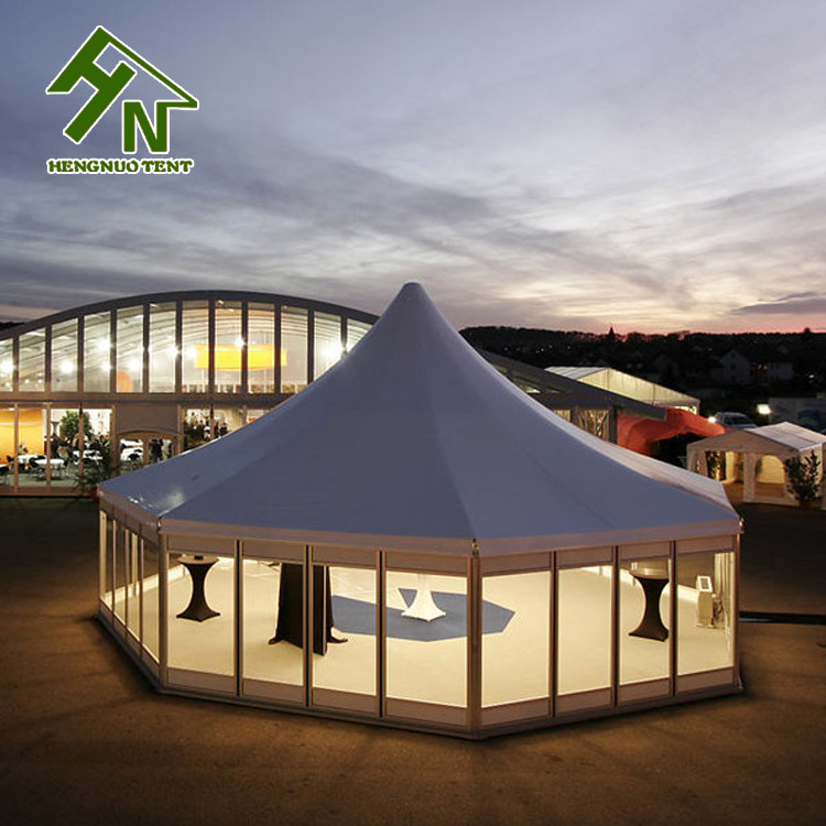 Diameter 10m Multi Sided Tent Hexagon Shape Tarp Glass Wall Reception Events