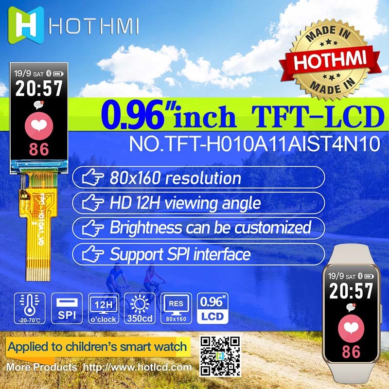 0.96 Inch Bar Type TFT LCD , SPI Sunlight Readable TFT 350cd/m2