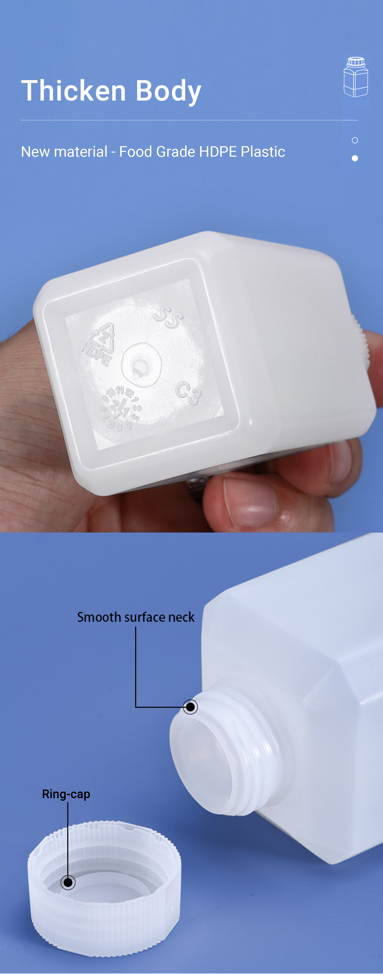 Flat HDPE Square Empty Plastic Bottle With Lid for Shampoo Conditioner Paint Storage